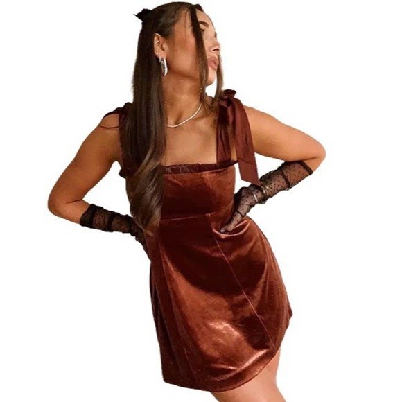 WeWoreWhat Brown Velvet Mini Dress - Picture 2 of 7